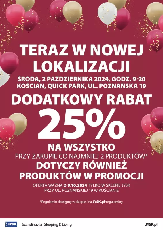 Jysk - gazetka promocyjna KOŚCIAN: Wielkie Otwarcie JYSK! Już w ŚRODĘ 02.10! od środy 02.10 do środy 09.10