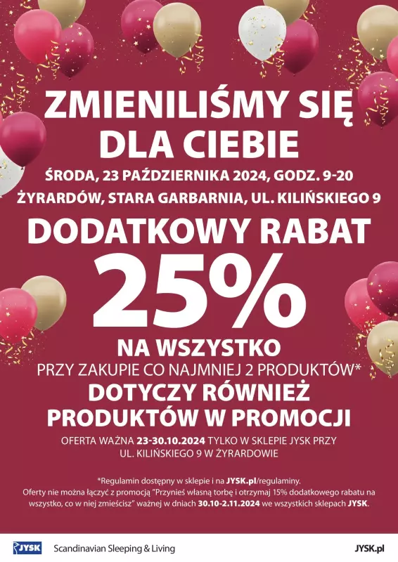 Jysk - gazetka promocyjna ŻYRARDÓW: Wielkie Otwarcie JYSK! Już w ŚRODĘ 23.10!  