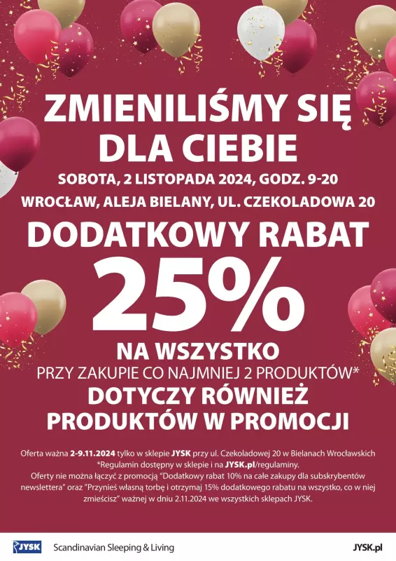 Jysk - gazetka promocyjna WROCŁAW BIELANY: Wielkie Otwarcie JYSK! Już w SOBOTĘ 02.11! od soboty 02.11 do soboty 09.11