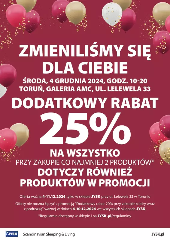 Jysk - gazetka promocyjna TORUŃ: Wielkie Otwarcie JYSK! Już w ŚRODĘ 04.11! od środy 04.12 do środy 11.12