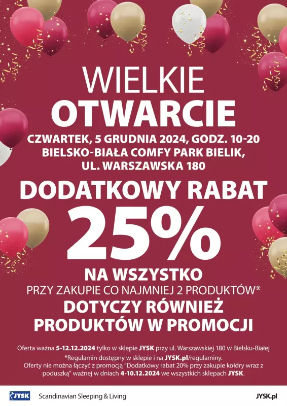 Jysk - gazetka promocyjna BIELSKO-BIAŁA: Wielkie Otwarcie JYSK! Już w CZWARTEK 05.12! od czwartku 05.12 do czwartku 12.12