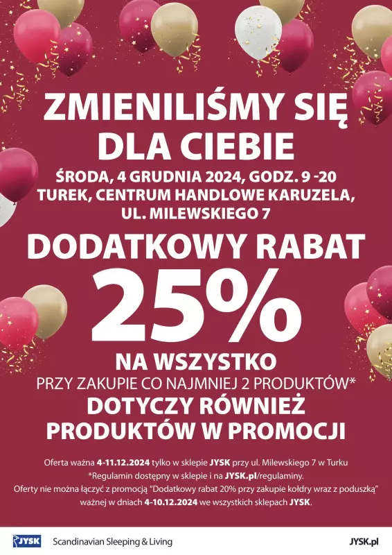 Jysk - gazetka promocyjna TUREK: Wielkie Otwarcie JYSK! Już w ŚRODĘ 04.12! od środy 04.12 do środy 11.12