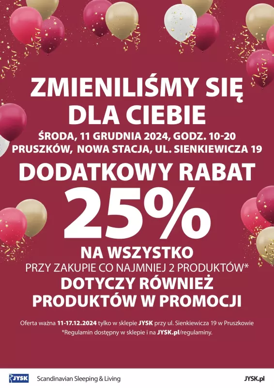 Jysk - gazetka promocyjna PRUSZKÓW: Wielkie Otwarcie JYSK! Już w ŚRODĘ 11.12! od środy 11.12 do wtorku 17.12