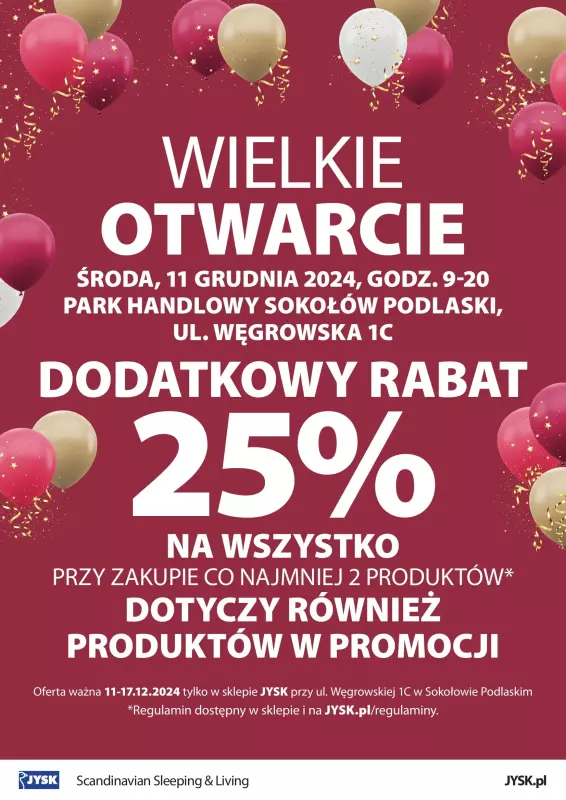 Jysk - gazetka promocyjna SOKOŁÓW PODLASKI: Wielkie Otwarcie JYSK! Już w ŚRODĘ 11.12! od środy 11.12 do wtorku 17.12