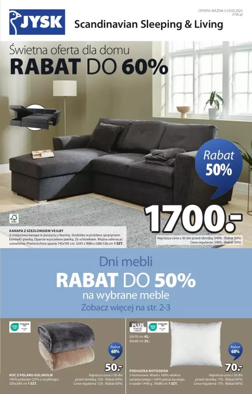 Jysk - gazetka promocyjna Świetna oferta dla domu. Rabat do 60% od środy 05.03 do niedzieli 23.03