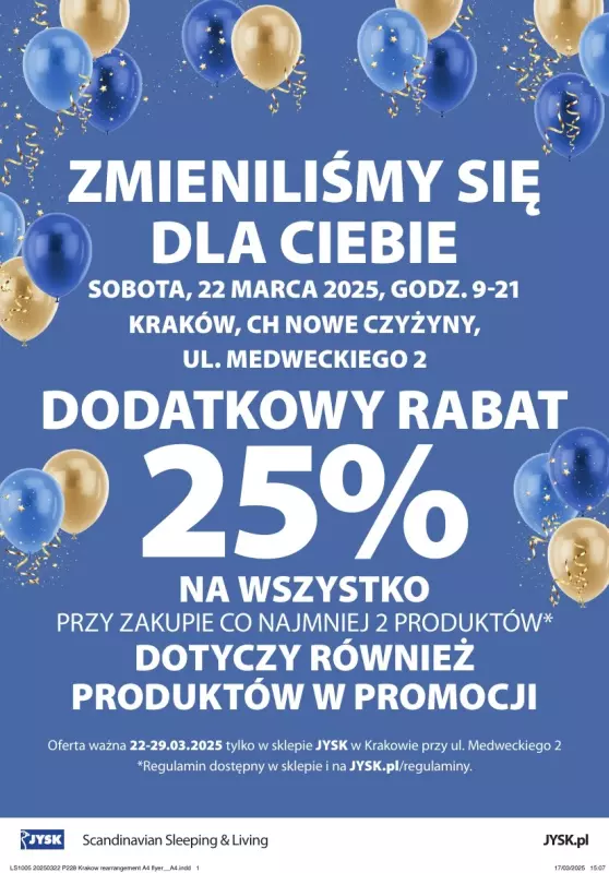 Jysk - gazetka promocyjna KRAKÓW: Wielkie Otwarcie JYSK! Już 22.03! od soboty 22.03 do soboty 29.03