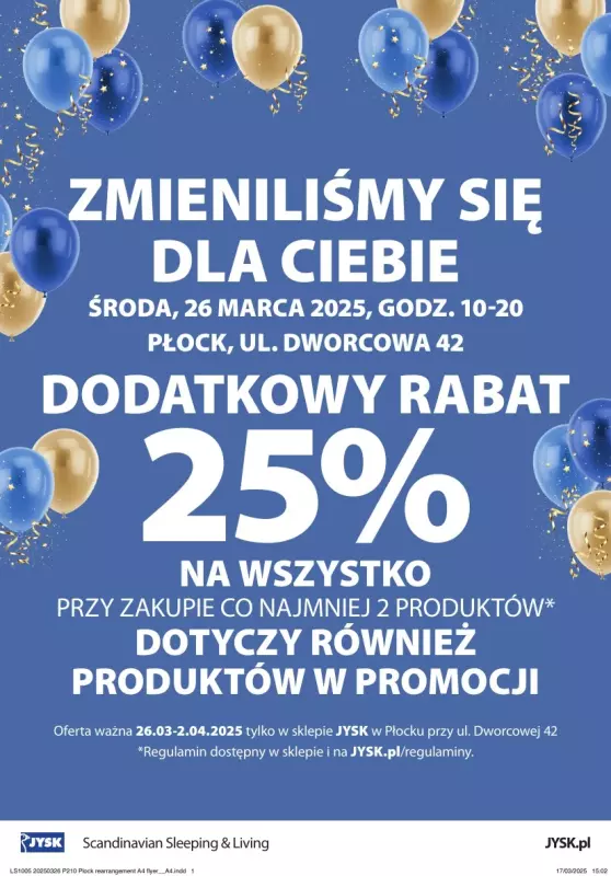 Jysk - gazetka promocyjna PŁOCK: Wielkie Otwarcie JYSK! Już 26.03! od środy 26.03 do środy 02.04