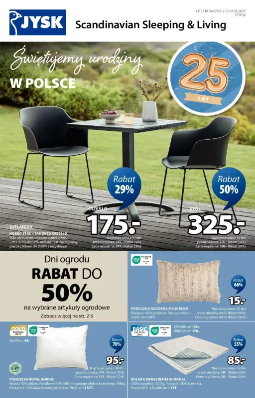 Jysk - gazetka promocyjna Świętujemy urodziny. Rabat do 50% od środy 21.05 do niedzieli 08.06