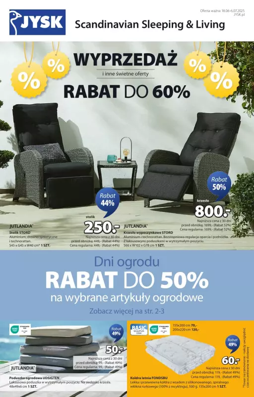 Jysk - gazetka promocyjna Summer Sale. Rabat do 60% od środy 18.06 do niedzieli 06.07