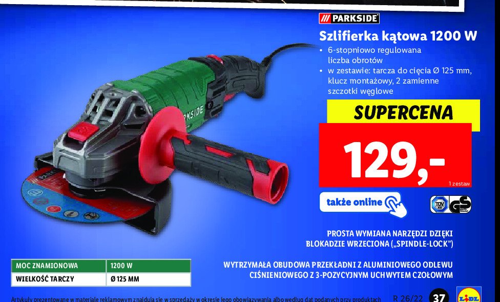 Szlifierka kątowa 1200 w Parkside - cena - promocje - opinie - sklep