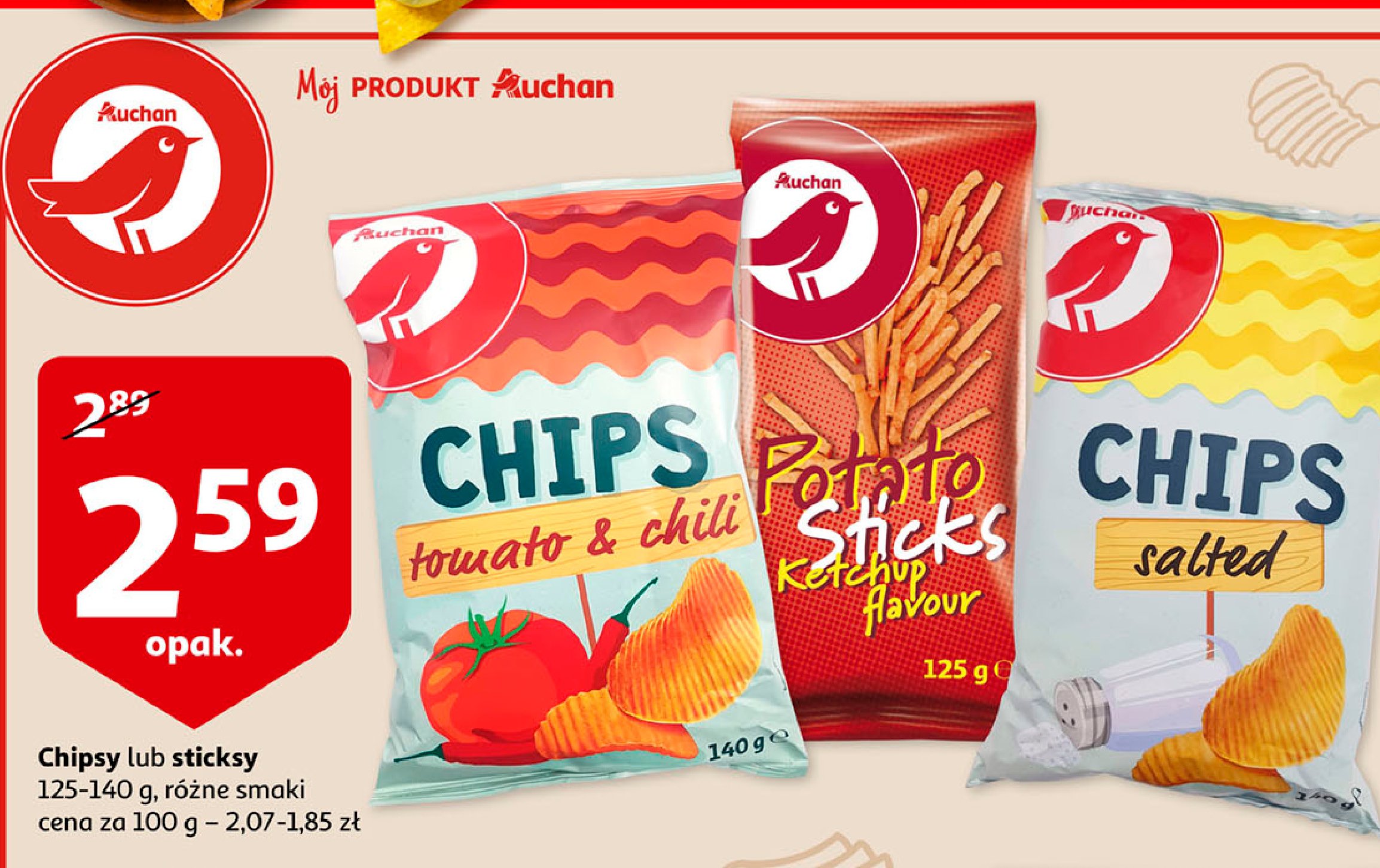Chipsy sticks ketchupowe Auchan cena promocje opinie sklep