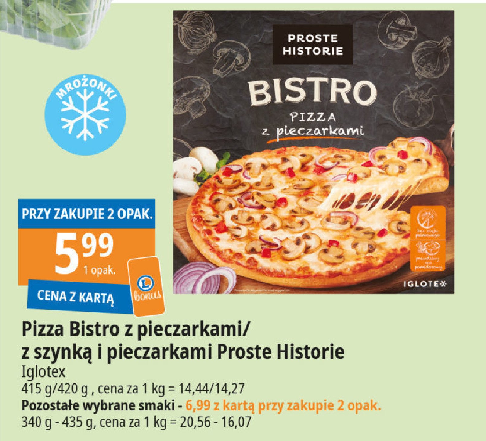 Pizza z szynką i pieczarkami Iglotex proste historie bistro cena promocje opinie sklep