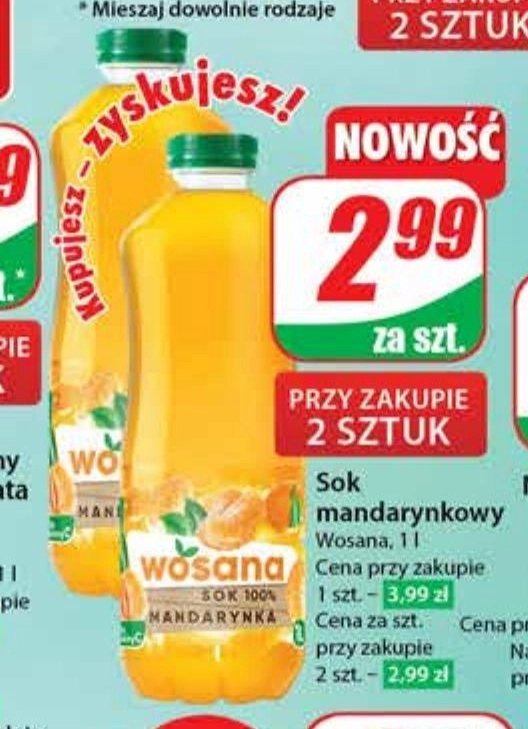 Sok 100 % mandarynka Wosana - cena - promocje - opinie - sklep | Blix ...