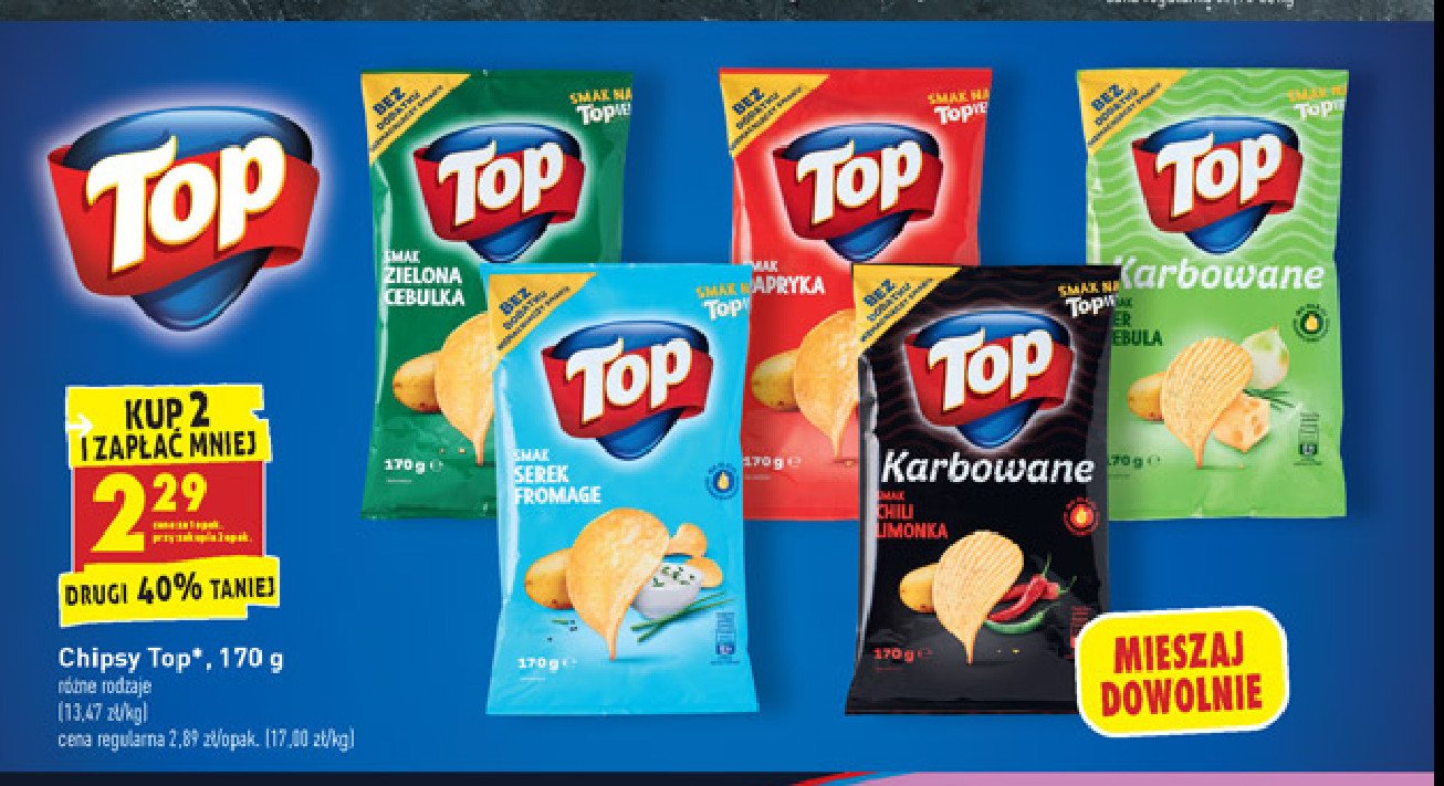 Chipsy karbowane chilli limonka Top chips Top (biedronka) cena